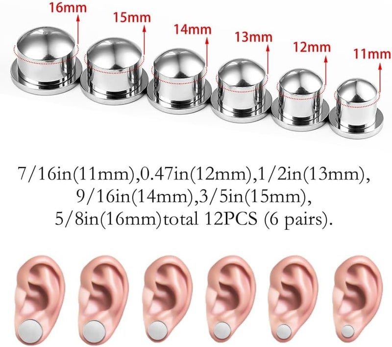 Earblity 1.6mm-24mm Full Size Stainless Steel Ear Stretching Kit with 2PCS O-Rings/Pair,Comfy Pain-free Single Flared Dead Stretching Gauges Tunnels Plugs,Black Silver Body Piercing - Image 2